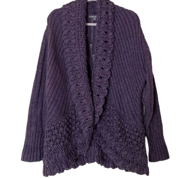 Roz & Ali Purple Crochet Wool Cocoon Cardigan Sweater Plus Size 22/24 - Picture 1 of 8